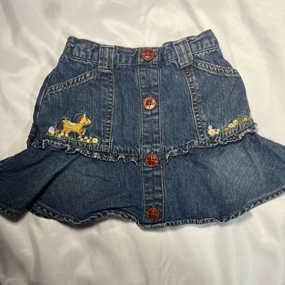 Vintage Gymboree Girls 18-24M Equestrian Horse Denim Skirt Flare Floral Rare
